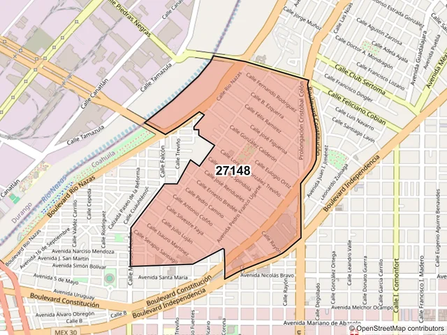 Mapa del código postal 27148, Torreón, Coahuila de Zaragoza