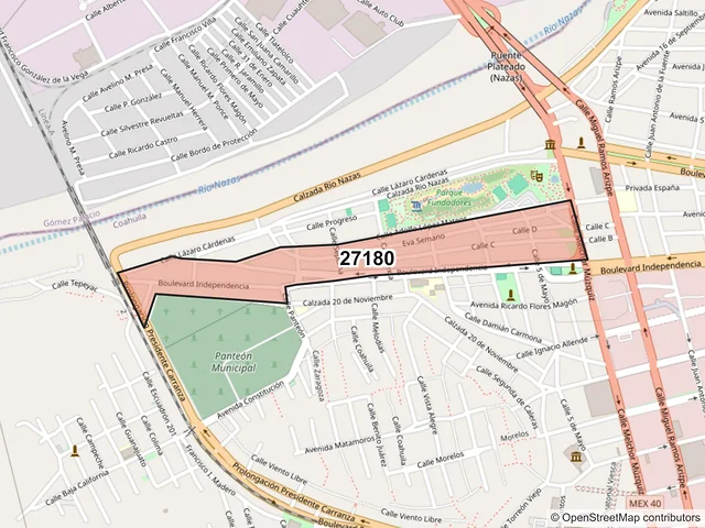 Mapa del código postal 27180, Torreón, Coahuila de Zaragoza