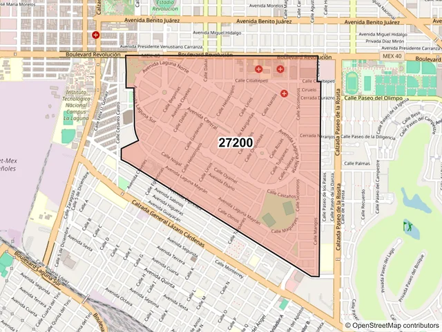 Mapa del código postal 27200, Torreón, Coahuila de Zaragoza