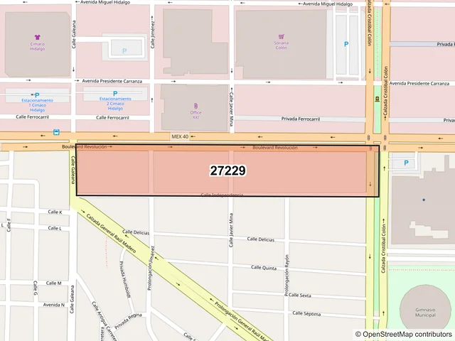 Mapa del código postal 27229, Torreón, Coahuila de Zaragoza