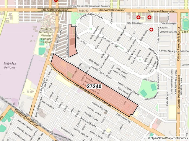 Mapa del código postal 27240, Torreón, Coahuila de Zaragoza