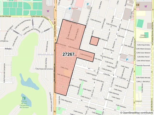 Mapa del código postal 27267, Torreón, Coahuila de Zaragoza