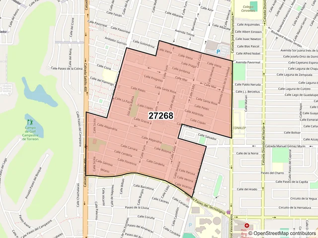 Mapa del código postal 27268, Torreón, Coahuila de Zaragoza