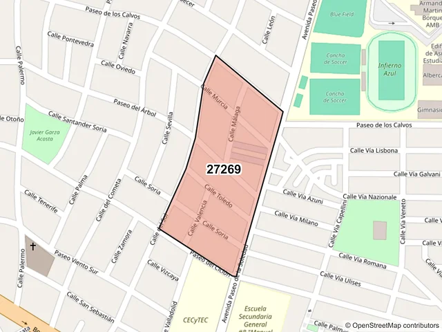Mapa del código postal 27269, Torreón, Coahuila de Zaragoza