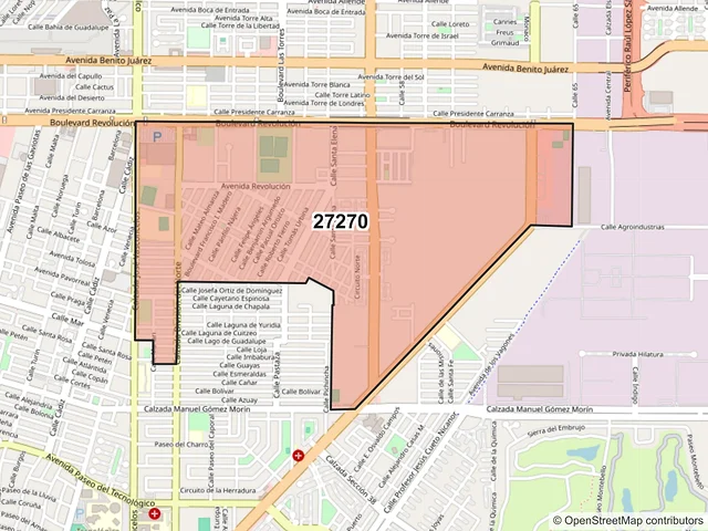 Mapa del código postal 27270, Torreón, Coahuila de Zaragoza