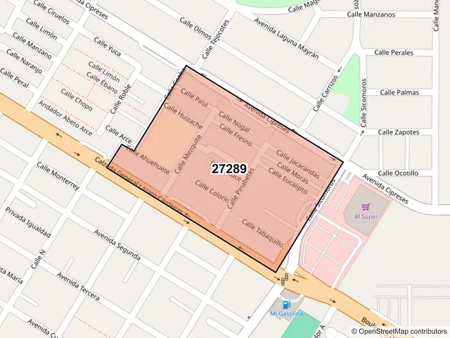 Mapa del código postal 27289, Torreón, Coahuila de Zaragoza