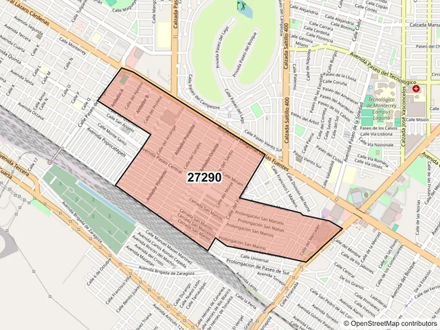 Mapa del código postal 27290, Torreón, Coahuila de Zaragoza