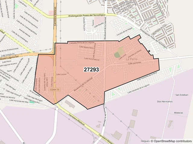 Mapa del código postal 27293, Torreón, Coahuila de Zaragoza