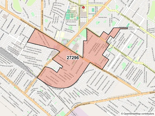 Mapa del código postal 27296, Torreón, Coahuila de Zaragoza