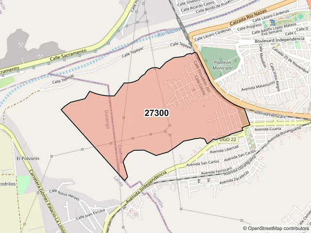 Mapa del código postal 27300, Torreón, Coahuila de Zaragoza
