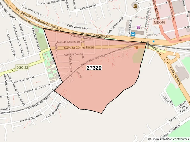Mapa del código postal 27320, Torreón, Coahuila de Zaragoza