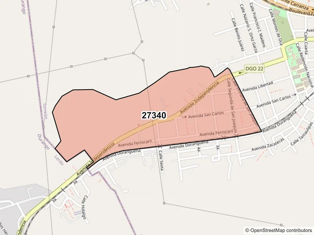 Mapa del código postal 27340, Torreón, Coahuila de Zaragoza