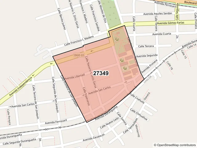 Mapa del código postal 27349, Torreón, Coahuila de Zaragoza