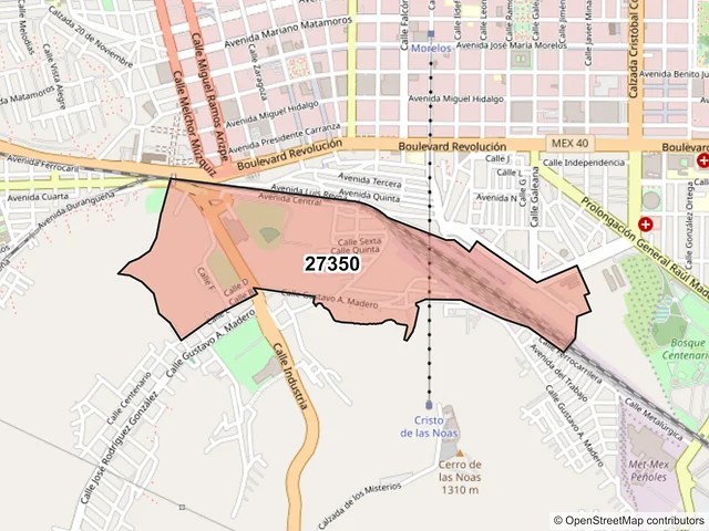 Mapa del código postal 27350, Torreón, Coahuila de Zaragoza