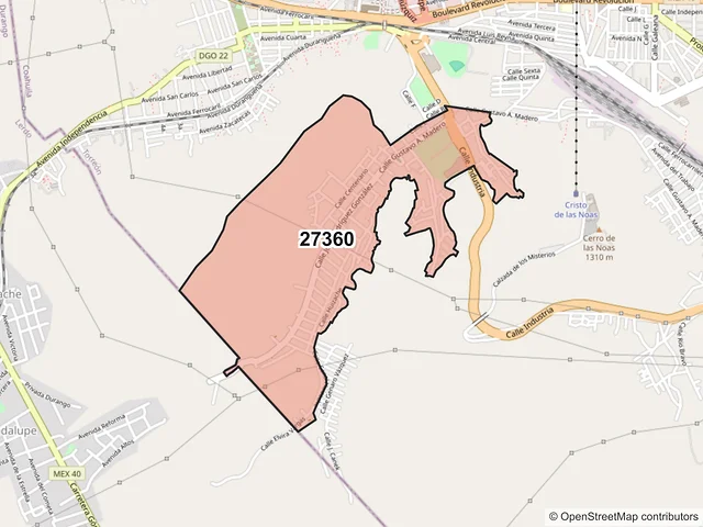 Mapa del código postal 27360, Torreón, Coahuila de Zaragoza