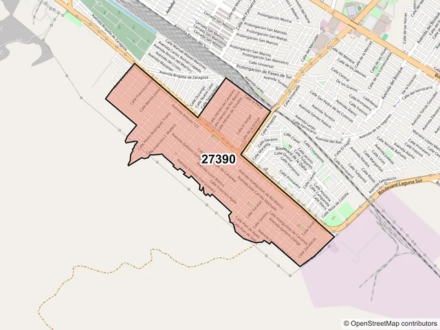 Mapa del código postal 27390, Torreón, Coahuila de Zaragoza