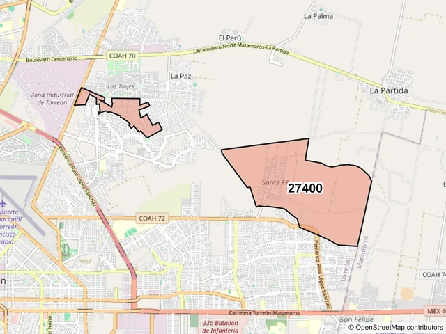 Mapa del código postal 27400, Torreón, Coahuila de Zaragoza