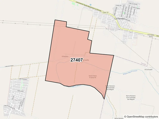Mapa del código postal 27407, Torreón, Coahuila de Zaragoza