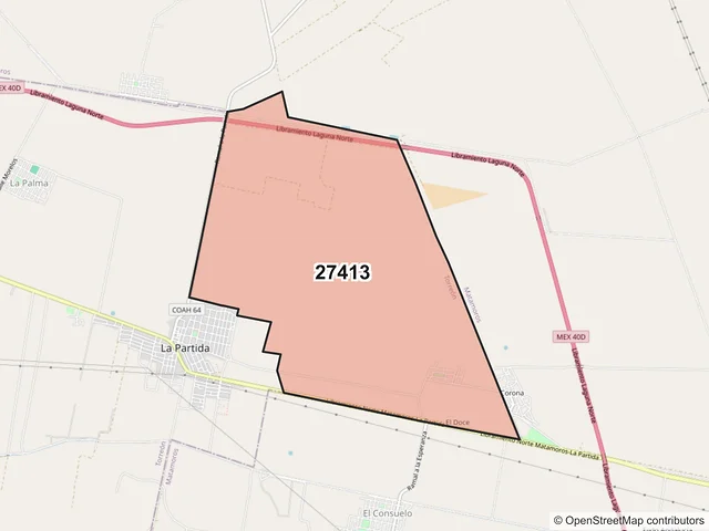 Mapa del código postal 27413, Torreón, Coahuila de Zaragoza