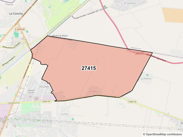 Mapa del código postal 27415, Torreón, Coahuila de Zaragoza