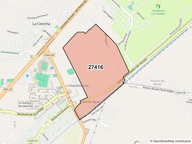 Mapa del código postal 27416, Torreón, Coahuila de Zaragoza