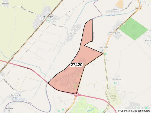 Mapa del código postal 27420, Torreón, Coahuila de Zaragoza