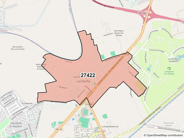 Mapa del código postal 27422, Torreón, Coahuila de Zaragoza