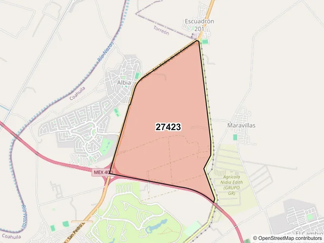 Mapa del código postal 27423, Torreón, Coahuila de Zaragoza