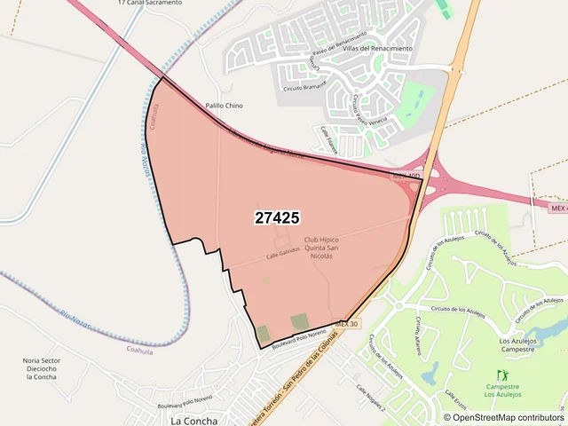 Mapa del código postal 27425, Torreón, Coahuila de Zaragoza