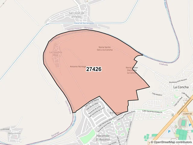 Mapa del código postal 27426, Torreón, Coahuila de Zaragoza