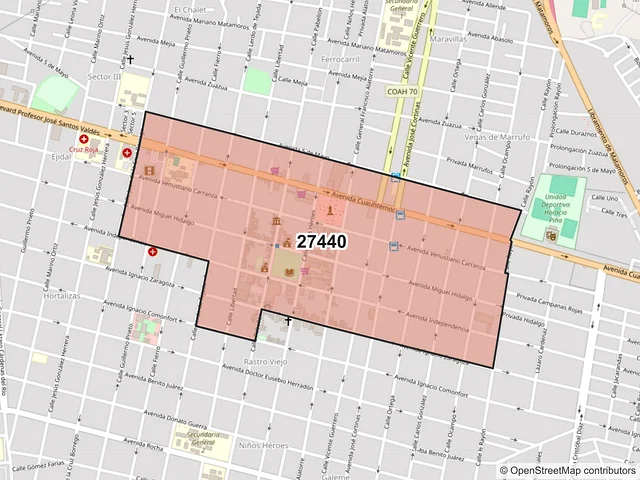 Mapa del código postal 27440, Matamoros, Coahuila de Zaragoza