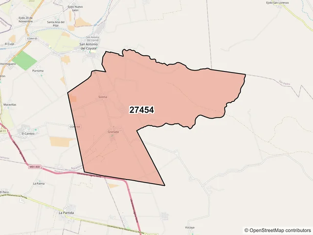 Mapa del código postal 27454, Matamoros, Coahuila de Zaragoza