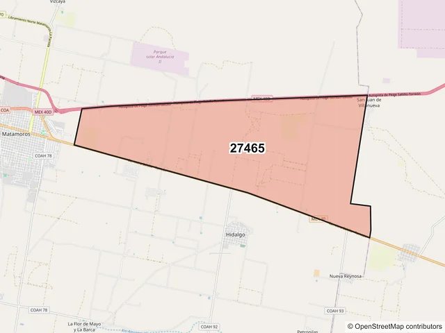 Mapa del código postal 27465, Matamoros, Coahuila de Zaragoza