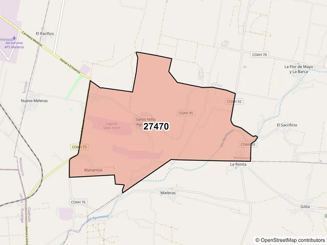 Mapa del código postal 27470, Matamoros, Coahuila de Zaragoza