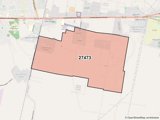 Mapa del código postal 27473, Matamoros, Coahuila de Zaragoza