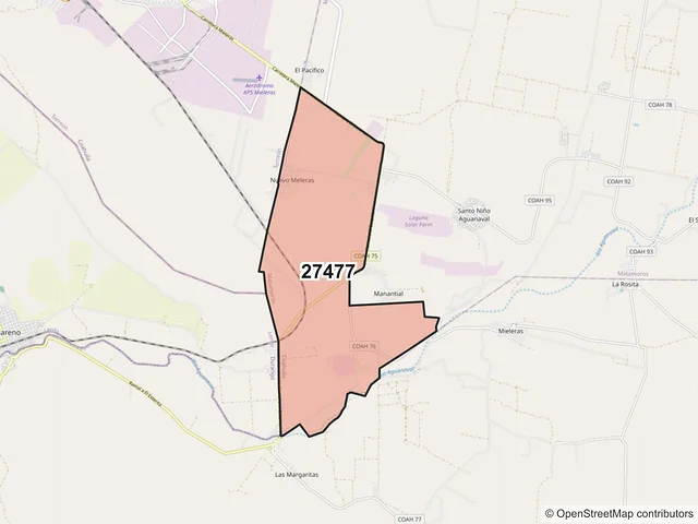 Mapa del código postal 27477, Matamoros, Coahuila de Zaragoza