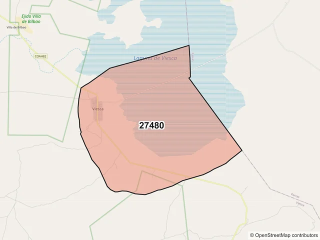 Mapa del código postal 27480, Viesca, Coahuila de Zaragoza