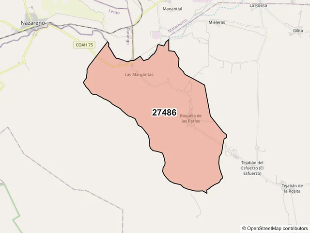 Mapa del código postal 27486, Viesca, Coahuila de Zaragoza