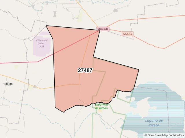 Mapa del código postal 27487, Viesca, Coahuila de Zaragoza