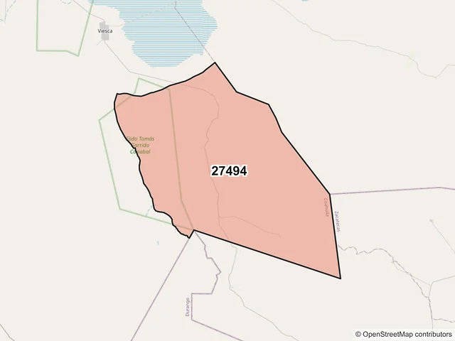 Mapa del código postal 27494, Viesca, Coahuila de Zaragoza