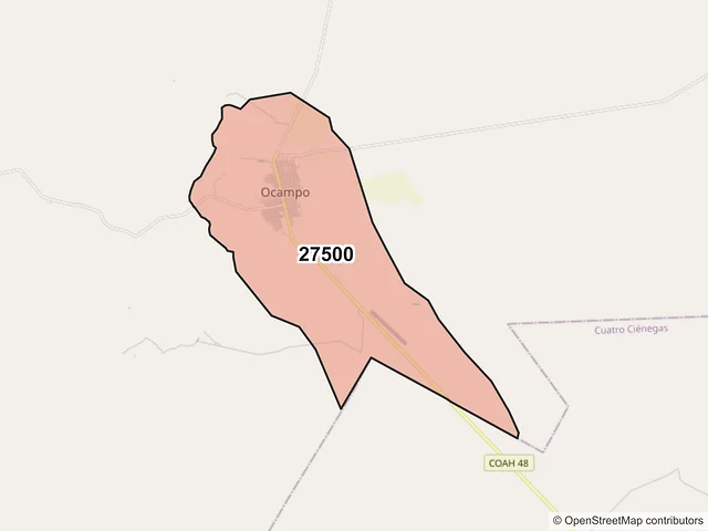 Mapa del código postal 27500, Ocampo, Coahuila de Zaragoza