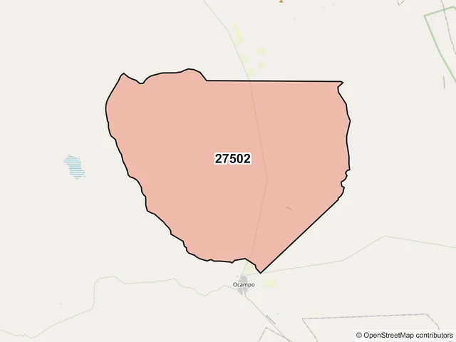 Mapa del código postal 27502, Ocampo, Coahuila de Zaragoza