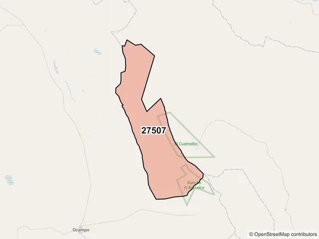 Mapa del código postal 27507, Ocampo, Coahuila de Zaragoza