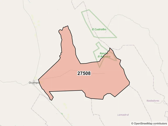 Mapa del código postal 27508, Ocampo, Coahuila de Zaragoza