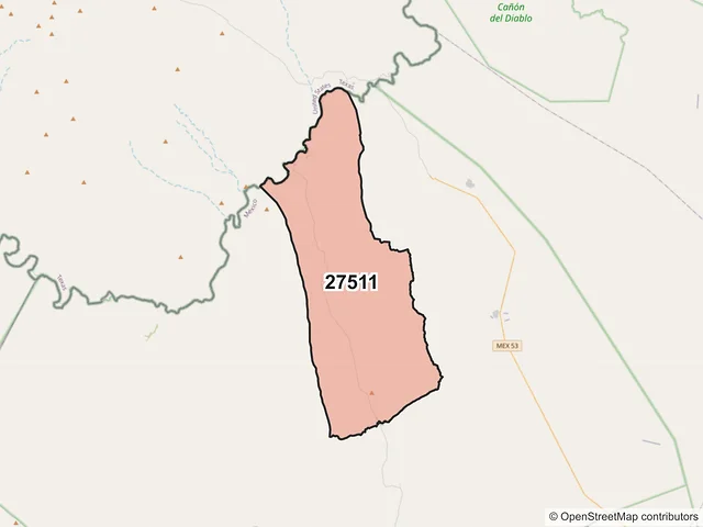 Mapa del código postal 27511, Ocampo, Coahuila de Zaragoza