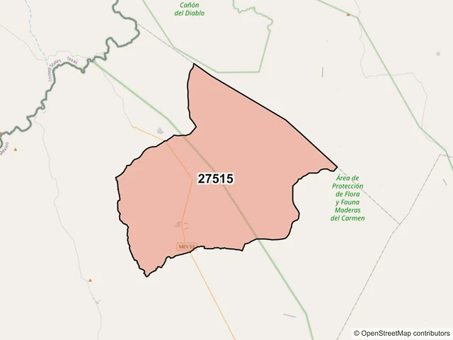 Mapa del código postal 27515, Ocampo, Coahuila de Zaragoza