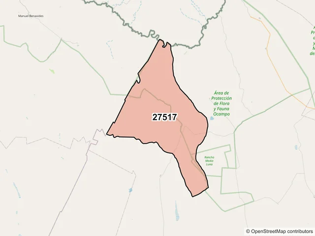 Mapa del código postal 27517, Ocampo, Coahuila de Zaragoza