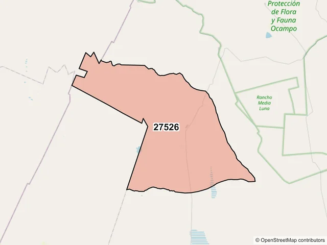 Mapa del código postal 27526, Ocampo, Coahuila de Zaragoza