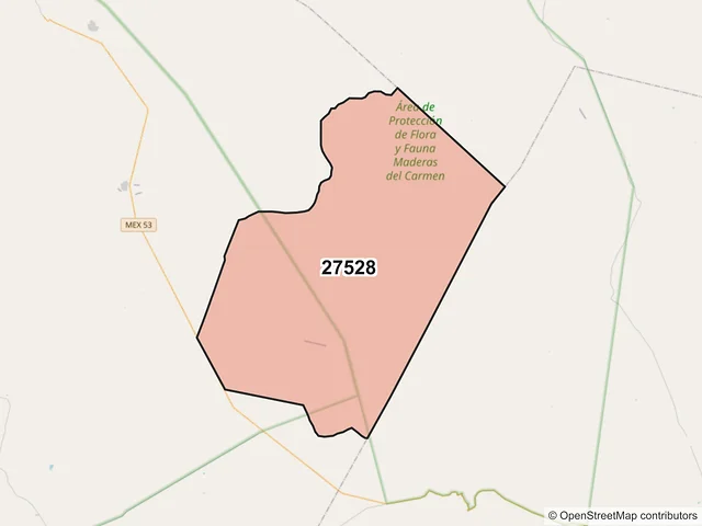 Mapa del código postal 27528, Ocampo, Coahuila de Zaragoza