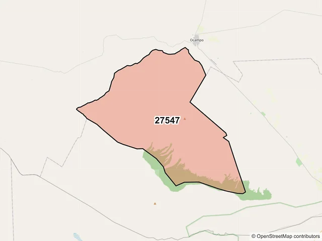 Mapa del código postal 27547, Ocampo, Coahuila de Zaragoza